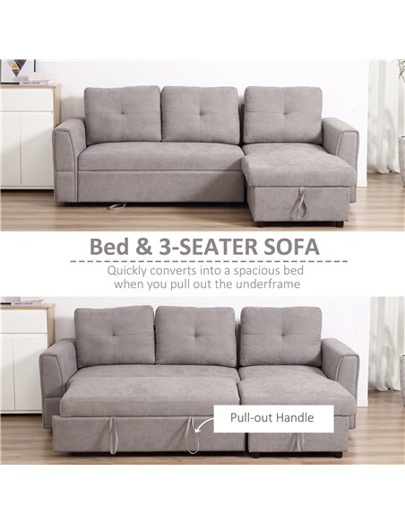 HOMCOM Linen-Look L-Shaped Sofa Bed, Reversible Couch with Storage, Grey 839-191V70 - pic 29953 | FastDaddyshop