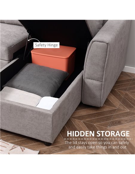 HOMCOM Linen-Look L-Shaped Sofa Bed, Reversible Couch with Storage, Grey - pic 29955 | FastDaddyshop