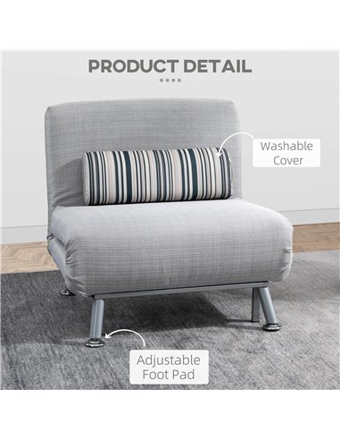 HOMCOM Single Sofa Bed, 1 Person Sleeper Foldable Lounge, Grey 833-066V71GY