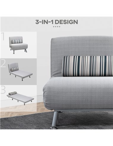 HOMCOM Single Sofa Bed, 1 Person Sleeper Foldable Lounge with Pillow, Grey