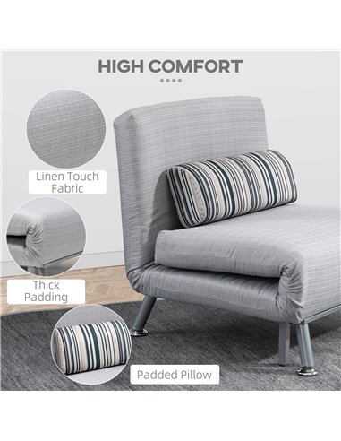 HOMCOM Single Sofa Bed, 1 Person Sleeper Foldable Lounge with Pillow, Grey