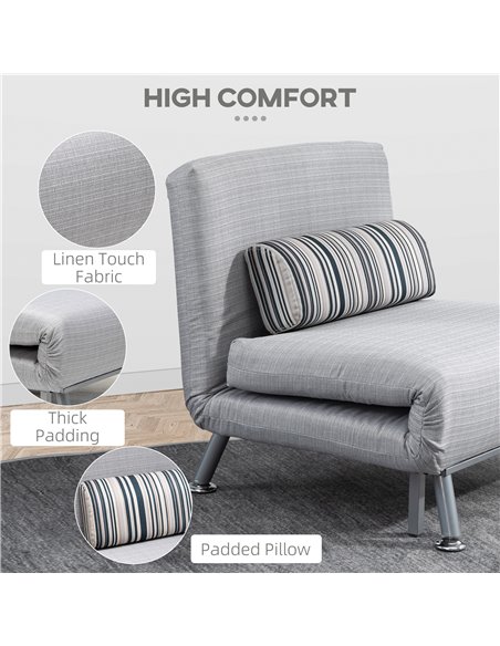 HOMCOM Single Sofa Bed, 1 Person Sleeper Foldable Lounge with Pillow, Grey - pic 29974 | FastDaddyshop