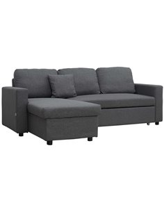 HOMCOM 3 Seater Corner Sofa Bed with Storage, L Couches for Living Room with Chaise Lounge, Double Sofa, Grey