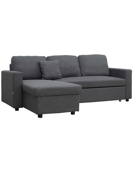 HOMCOM 3 Seater Corner Sofa Bed with Storage, L Couches for Living Room with Chaise Lounge, Double Sofa, Grey - pic 29977 | FastDaddyshop