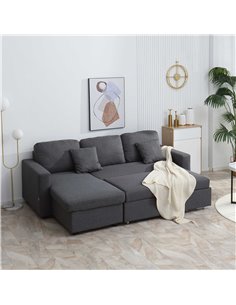 HOMCOM 3 Seater Corner Sofa Bed with Storage, L Couches for Living Room with Chaise Lounge, Double Sofa, Grey 2