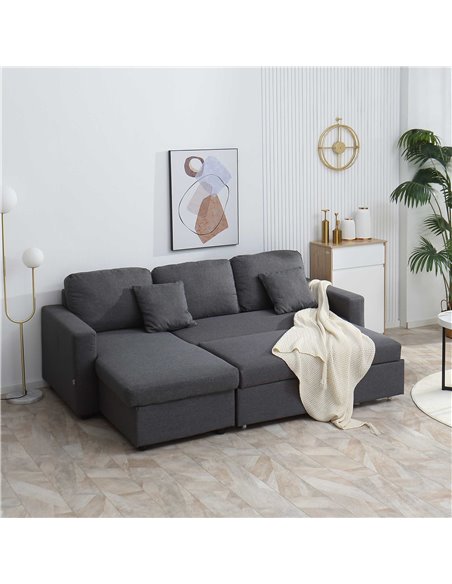 HOMCOM 3 Seater Corner Sofa Bed with Storage, L Couches for Living Room with Chaise Lounge, Double Sofa, Grey - pic 29978 | FastDaddyshop