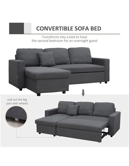 HOMCOM 3 Seater Corner Sofa Bed with Storage, Grey 839-468V70CG - pic 29980 | FastDaddyshop
