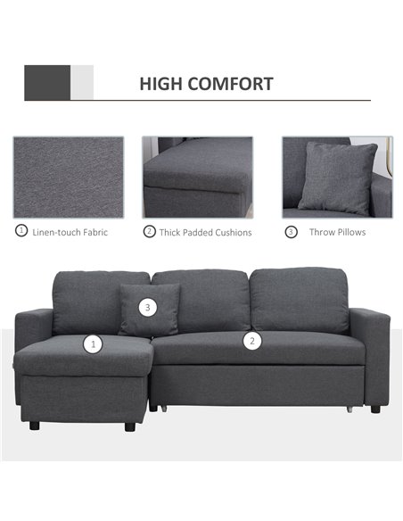 HOMCOM 3 Seater Corner Sofa Bed with Storage, Grey 839-468V70CG - pic 29981 | FastDaddyshop