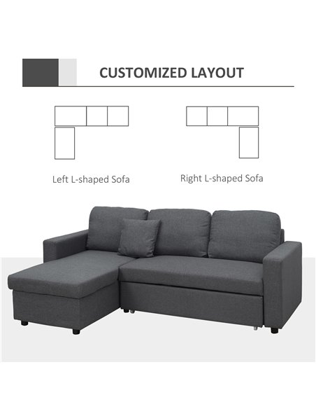 HOMCOM 3 Seater Corner Sofa Bed with Storage, L Couches for Living Room with Chaise Lounge, Double Sofa, Grey - pic 29982 | FastDaddyshop
