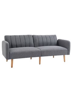 HOMCOM Two Seater Sofa Bed, Convertible Linen Fabric Sofa Couch, Click Clack Sofabed with Adjustable Split Backrest, Grey