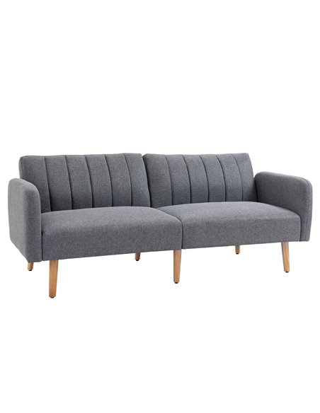 HOMCOM Two Seater Sofa Bed, Convertible Linen Fabric Sofa Couch, Click Clack Sofabed with Adjustable Split Backrest, Grey - pic 30022 | FastDaddyshop