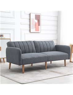 HOMCOM Two Seater Sofa Bed, Convertible Linen Fabric Sofa Couch, Click Clack Sofabed with Adjustable Split Backrest, Grey 2