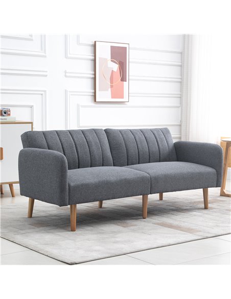 HOMCOM Two Seater Sofa Bed, Convertible Linen Fabric Sofa Couch, Click Clack Sofabed with Adjustable Split Backrest, Grey - pic 30023 | FastDaddyshop
