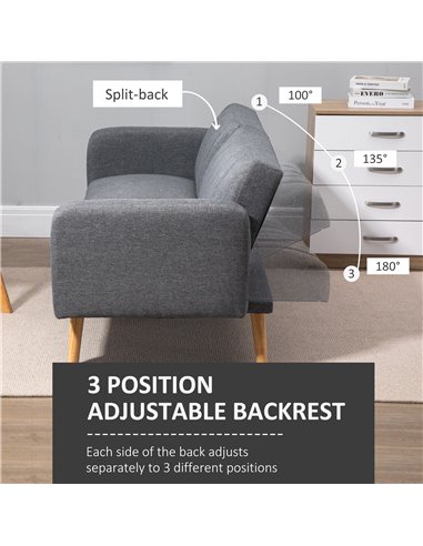 HOMCOM Two Seater Sofa Bed, Convertible Linen Fabric Sofa Couch, Grey 839-214V71GY