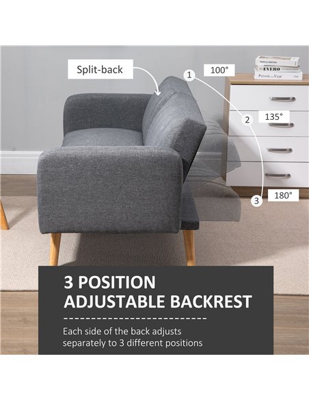 HOMCOM Two Seater Sofa Bed, Convertible Linen Fabric Sofa Couch, Grey 839-214V71GY - pic 30026 | FastDaddyshop