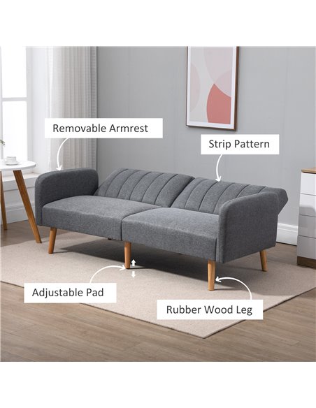 HOMCOM Two Seater Sofa Bed, Convertible Linen Fabric Sofa Couch, Click Clack Sofabed with Adjustable Split Backrest, Grey - pic 30027 | FastDaddyshop