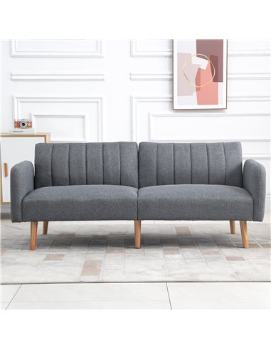HOMCOM Two Seater Sofa Bed, Convertible Linen Fabric Sofa Couch, Click Clack Sofabed with Adjustable Split Backrest, Grey