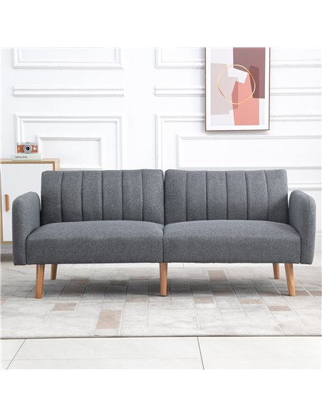 HOMCOM Two Seater Sofa Bed, Convertible Linen Fabric Sofa Couch, Click Clack Sofabed with Adjustable Split Backrest, Grey - pic 30028 | FastDaddyshop