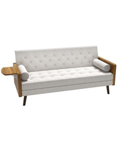 HOMCOM 3-Seater Sofa Bed Click-Clack Button-Tufted Settee Recliner Couch with Wood Legs for Living Room, Beige