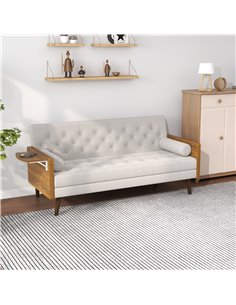 HOMCOM 3-Seater Sofa Bed Click-Clack Button-Tufted Settee Recliner Couch with Wood Legs for Living Room, Beige 2