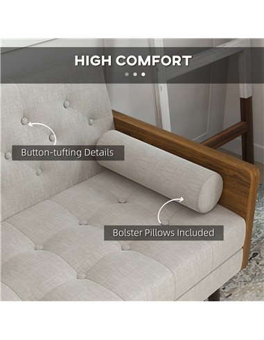 HOMCOM 3-Seater Sofa Bed Click-Clack Button-Tufted Settee Recliner Couch with Wood Legs for Living Room, Beige