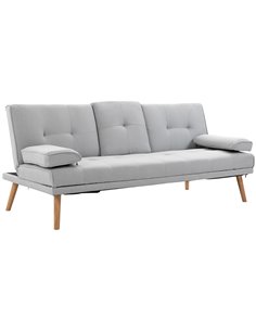 HOMCOM 3 Seater Sofa Bed, Scandinavian Style Recliner with Armrest Cup Holder, Grey