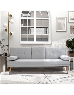 HOMCOM 3 Seater Sofa Bed, Scandinavian Style Recliner with Armrest Cup Holder, Grey 2