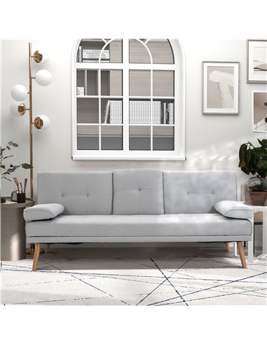 HOMCOM 3 Seater Sofa Bed, Scandinavian Style Recliner with Armrest Cup Holder, Grey