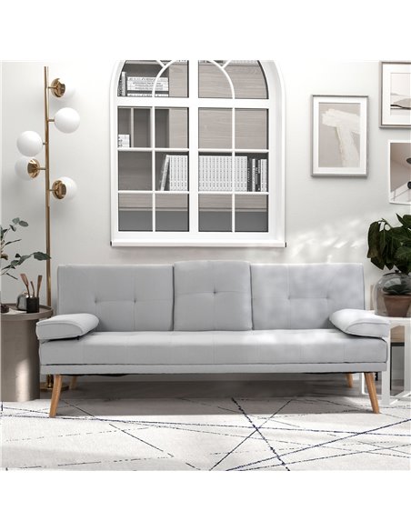HOMCOM 3 Seater Sofa Bed, Scandinavian Style Recliner with Armrest Cup Holder, Grey - pic 30041 | FastDaddyshop