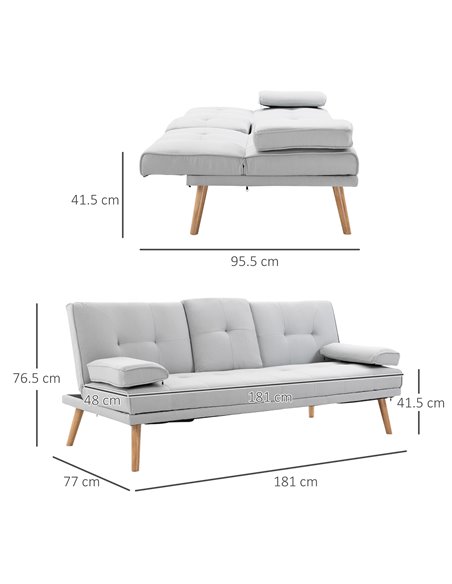 HOMCOM 3 Seater Sofa Bed, Scandinavian Style Recliner with Armrest Cup Holder, Grey - pic 30042 | FastDaddyshop