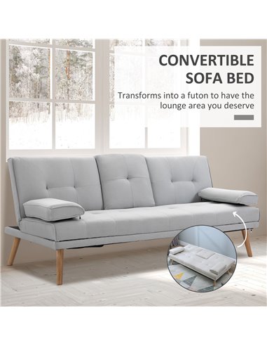 HOMCOM 3 Seater Sofa Bed, Scandinavian Style Recliner, Grey 833-663V71GY