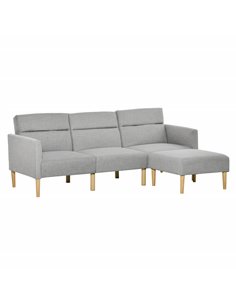 HOMCOM L Shape Sofa Bed Set, Linen Fabric Corner Sofa Bed with Rubber Wood Legs and Footstool, Light Grey