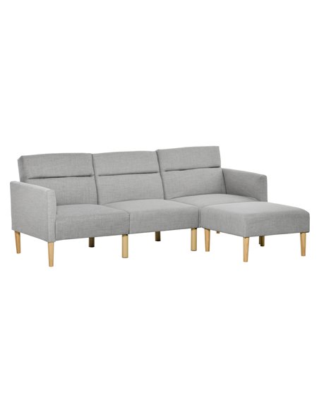 HOMCOM L Shape Sofa Bed Set, Linen Fabric Corner Sofa Bed with Rubber Wood Legs and Footstool, Light Grey - pic 30049 | FastDaddyshop