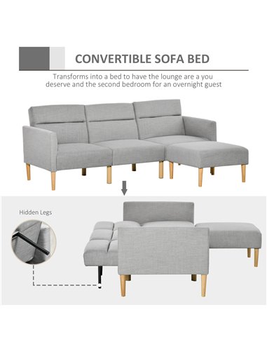 HOMCOM L Shape Sofa Bed Set with Footstool, Light Grey 839-086V71LG