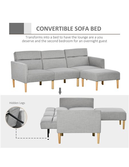 HOMCOM L Shape Sofa Bed Set with Footstool, Light Grey 839-086V71LG - pic 30052 | FastDaddyshop