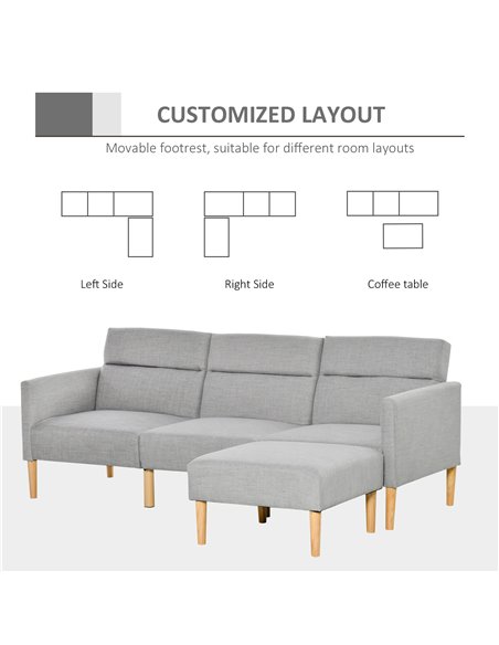 HOMCOM L Shape Sofa Bed Set with Footstool, Light Grey 839-086V71LG - pic 30053 | FastDaddyshop