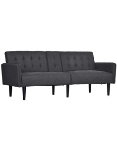 HOMCOM Upholstered Click Clack Sofa Bed, Linen-Feel 3 Seater Sofa Bed with Storage and Cupholders, Grey