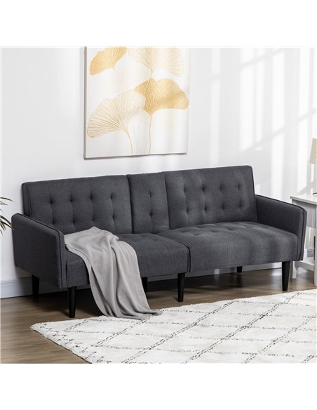 HOMCOM Upholstered Click Clack Sofa Bed, Linen-Feel 3 Seater Sofa Bed with Storage and Cupholders, Grey - pic 30059 | FastDaddyshop