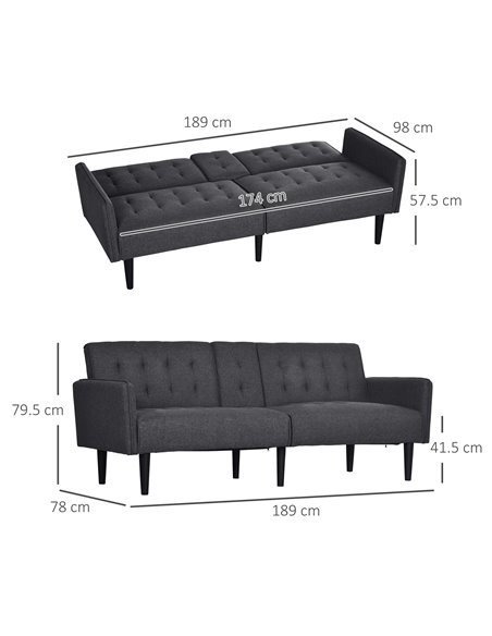 HOMCOM Upholstered Click Clack Sofa Bed, Linen-Feel 3 Seater Sofa Bed with Storage and Cupholders, Grey - pic 30060 | FastDaddyshop