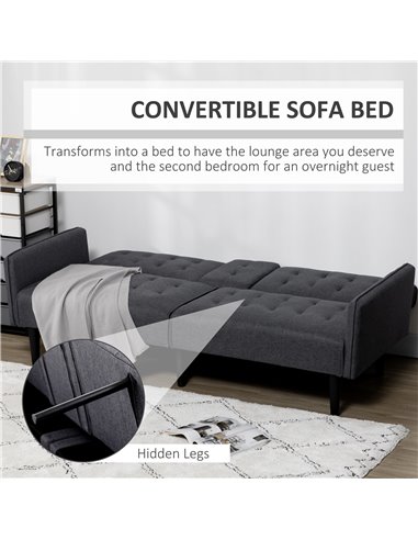 HOMCOM 3 Seater Upholstered Click Clack Sofa Bed, Grey 839-077V71GY