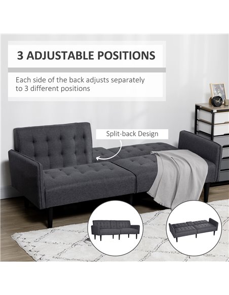 HOMCOM Upholstered Click Clack Sofa Bed, Linen-Feel 3 Seater Sofa Bed with Storage and Cupholders, Grey - pic 30063 | FastDaddyshop