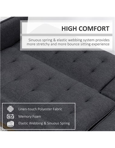 HOMCOM Upholstered Click Clack Sofa Bed, Linen-Feel 3 Seater Sofa Bed with Storage and Cupholders, Grey