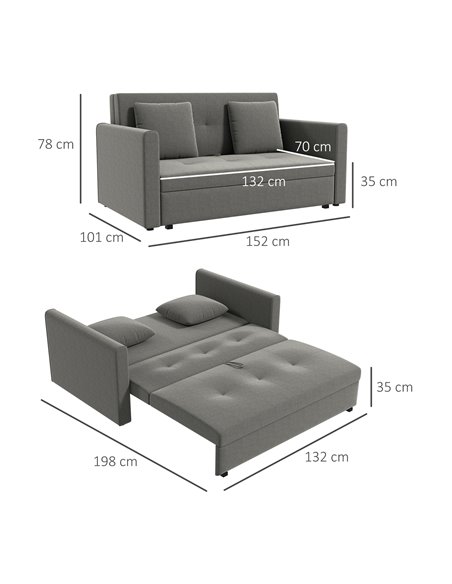 HOMCOM 2 Seater Sofa Bed, Convertible Bed Settee with Cushions, Hidden Storage, Light Grey - pic 30069 | FastDaddyshop