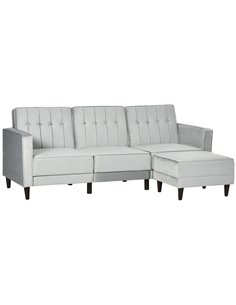 HOMCOM L Shape Sofa Bed Set with 3-Seater Sofa and Footstool, Corner Sofa Bed with Ottoman, Light Grey