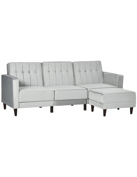 HOMCOM L Shape Sofa Bed Set with 3-Seater Sofa and Footstool, Corner Sofa Bed with Ottoman, Light Grey - pic 30076 | FastDaddyshop