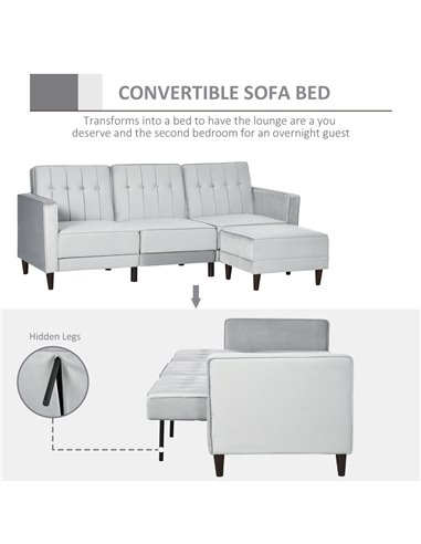 HOMCOM L Shape Sofa Bed Set with Footstool, Light Grey 839-070V72LG