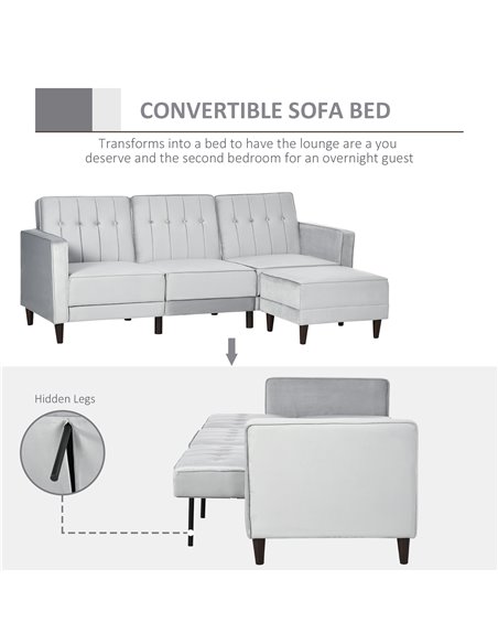 HOMCOM L Shape Sofa Bed Set with Footstool, Light Grey 839-070V72LG - pic 30079 | FastDaddyshop