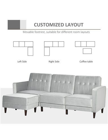 HOMCOM L Shape Sofa Bed Set with Footstool, Light Grey 839-070V72LG