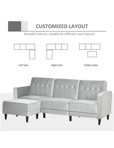 HOMCOM L Shape Sofa Bed Set with Footstool, Light Grey 839-070V72LG - pic 30080 | FastDaddyshop