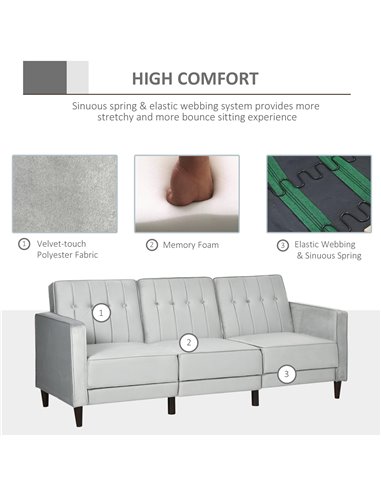 HOMCOM L Shape Sofa Bed Set with 3-Seater Sofa and Footstool, Corner Sofa Bed with Ottoman, Light Grey